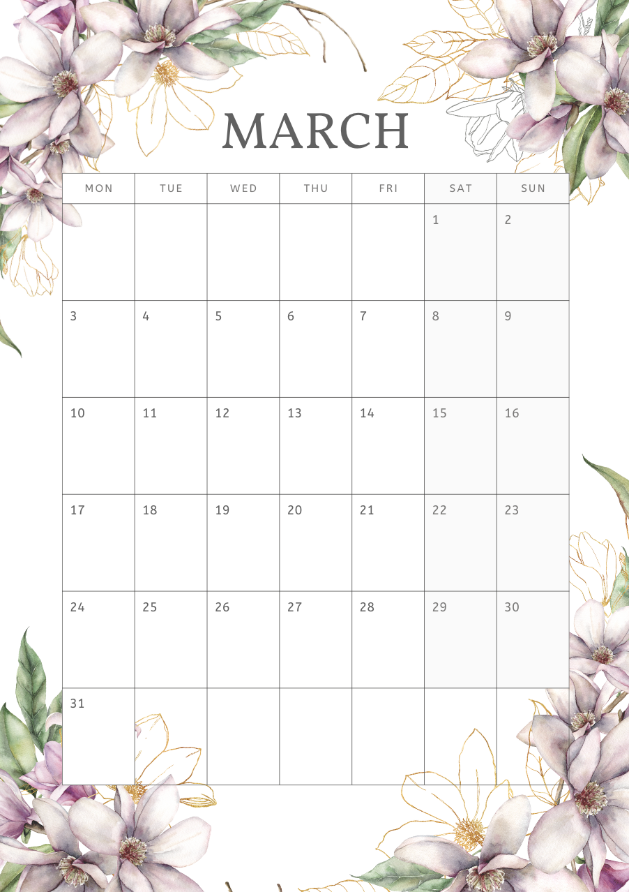 2025 Printable Floral Calendar