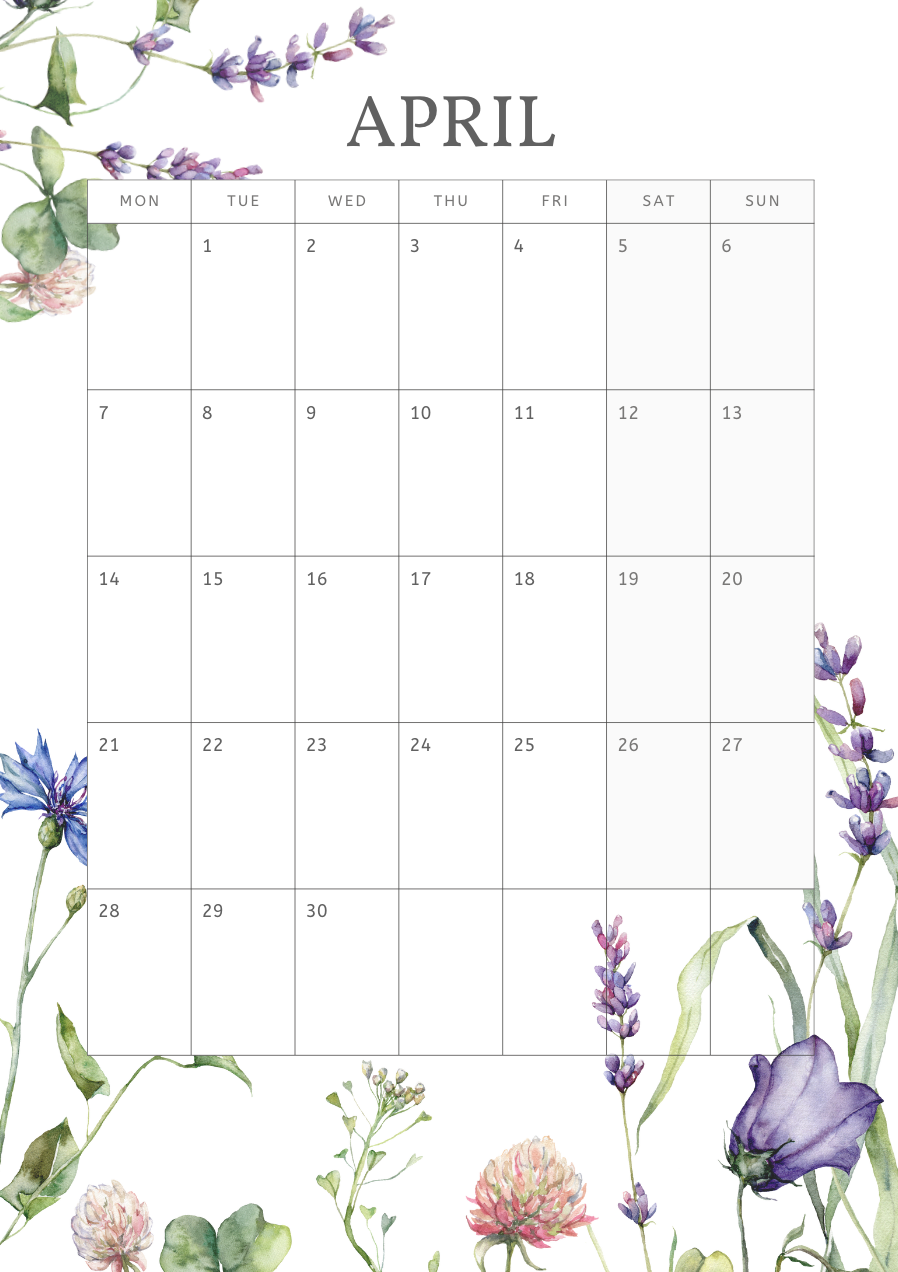 2025 Printable Floral Calendar