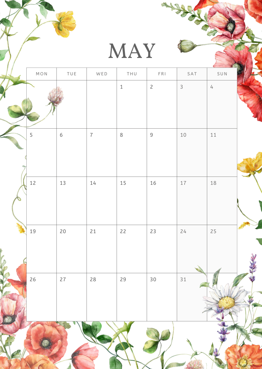 2025 Printable Floral Calendar