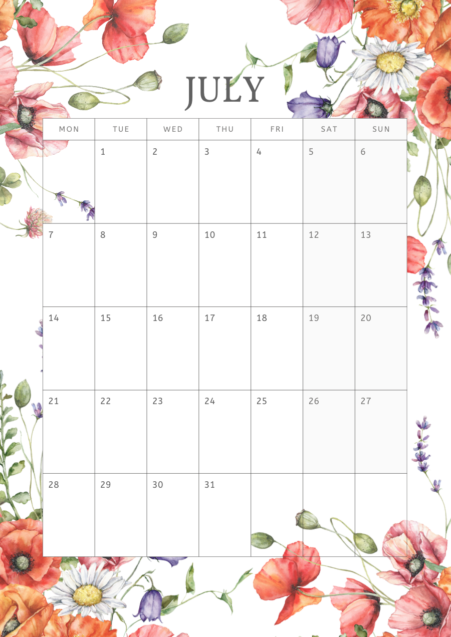 2025 Printable Floral Calendar