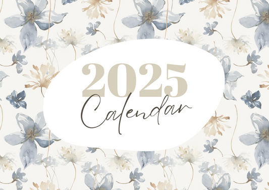 2025 Printable Creamy Blue - Floral Calendar